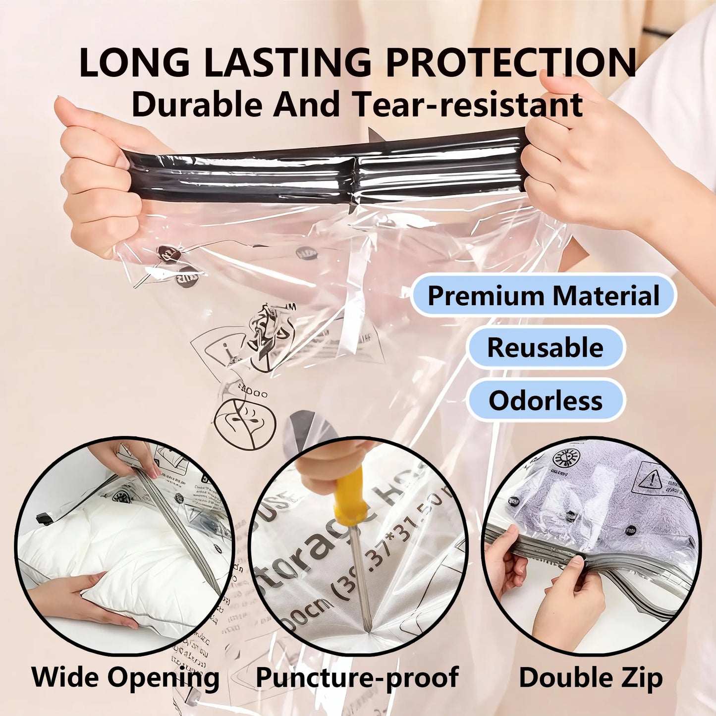 Cordless Travel Vacuum Storage Compression Bag Set – 15-Pack in 3 Sizes
