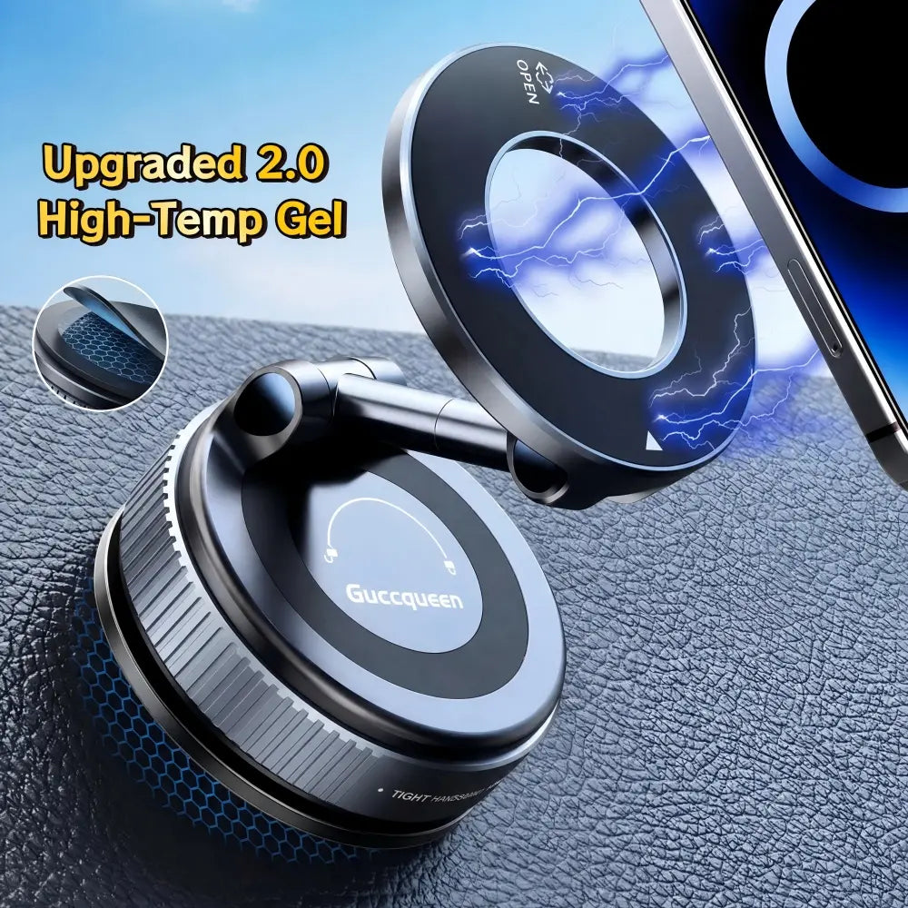 Foldable Magnetic Car Phone Mount – 20 N52 Magnets, MagSafe Compatible, Vacuum Suction Base