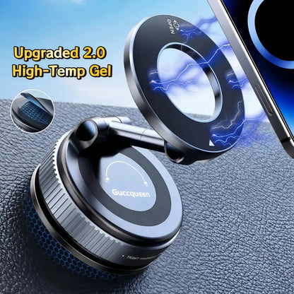 Foldable Magnetic Car Phone Mount – 20 N52 Magnets, MagSafe Compatible, Vacuum Suction Base
