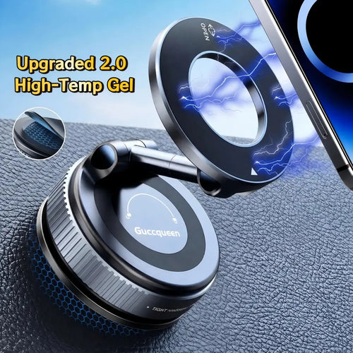 Foldable Magnetic Car Phone Mount – 20 N52 Magnets, MagSafe Compatible, Vacuum Suction Base