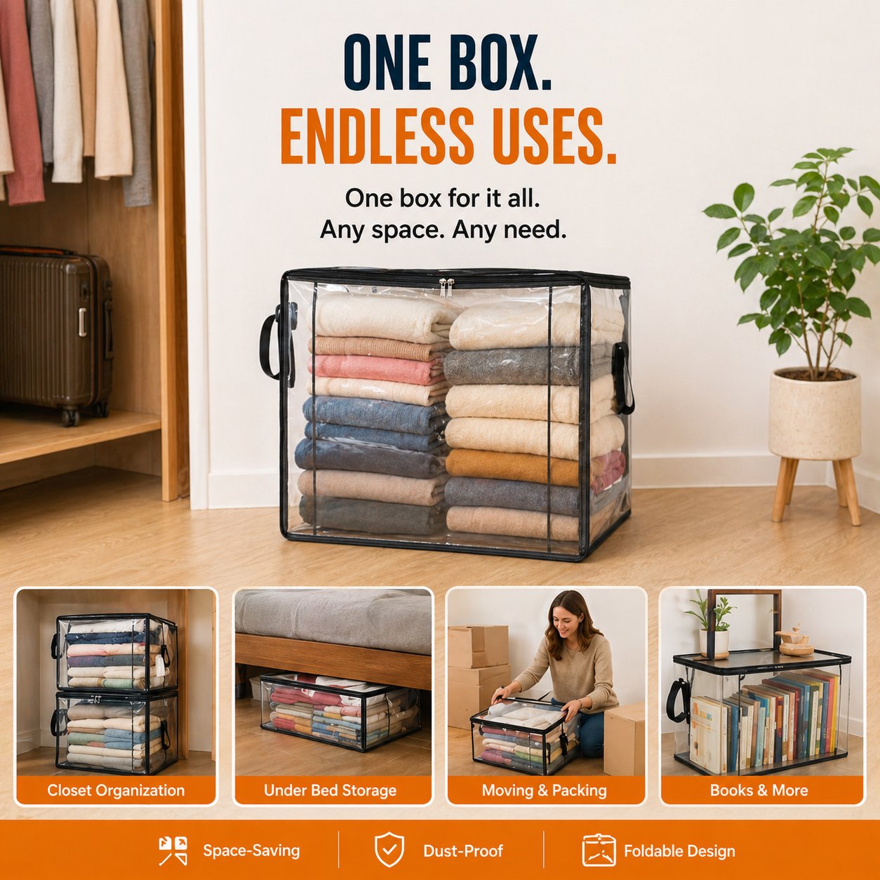 🎁 Last Day Sale 49% 📦Large Heavy-Duty Clear Storage Bag for Clothes, Bedding & Moving
