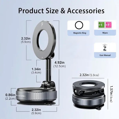 Foldable Magnetic Car Phone Mount – 20 N52 Magnets, MagSafe Compatible, Vacuum Suction Base
