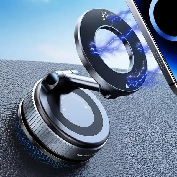 Foldable Magnetic Car Phone Mount – 20 N52 Magnets, MagSafe Compatible, Vacuum Suction Base