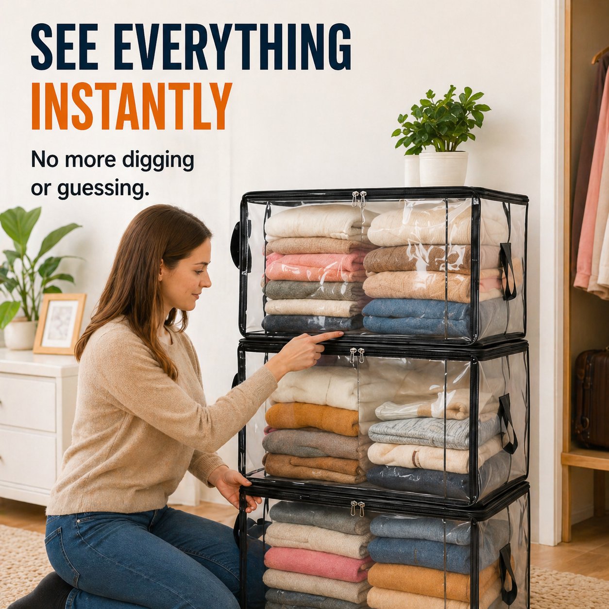 🎁 Last Day Sale 49% 📦Large Heavy-Duty Clear Storage Bag for Clothes, Bedding & Moving