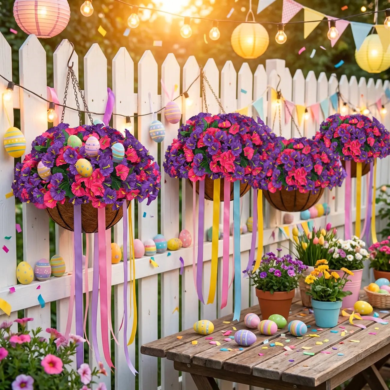 Artificial hanging plant and flower basket