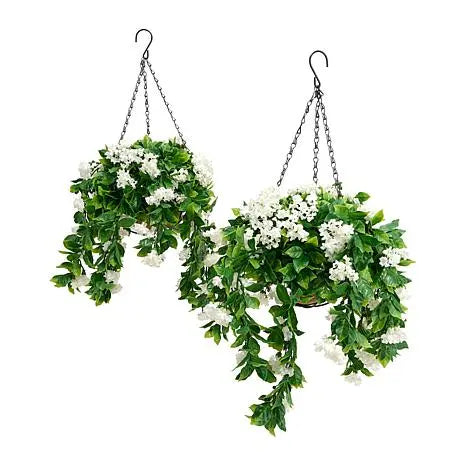 15" Faux Crepe Myrtle Hanging Baskets-Set of 2