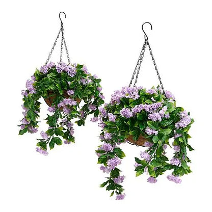 15" Faux Crepe Myrtle Hanging Baskets-Set of 2