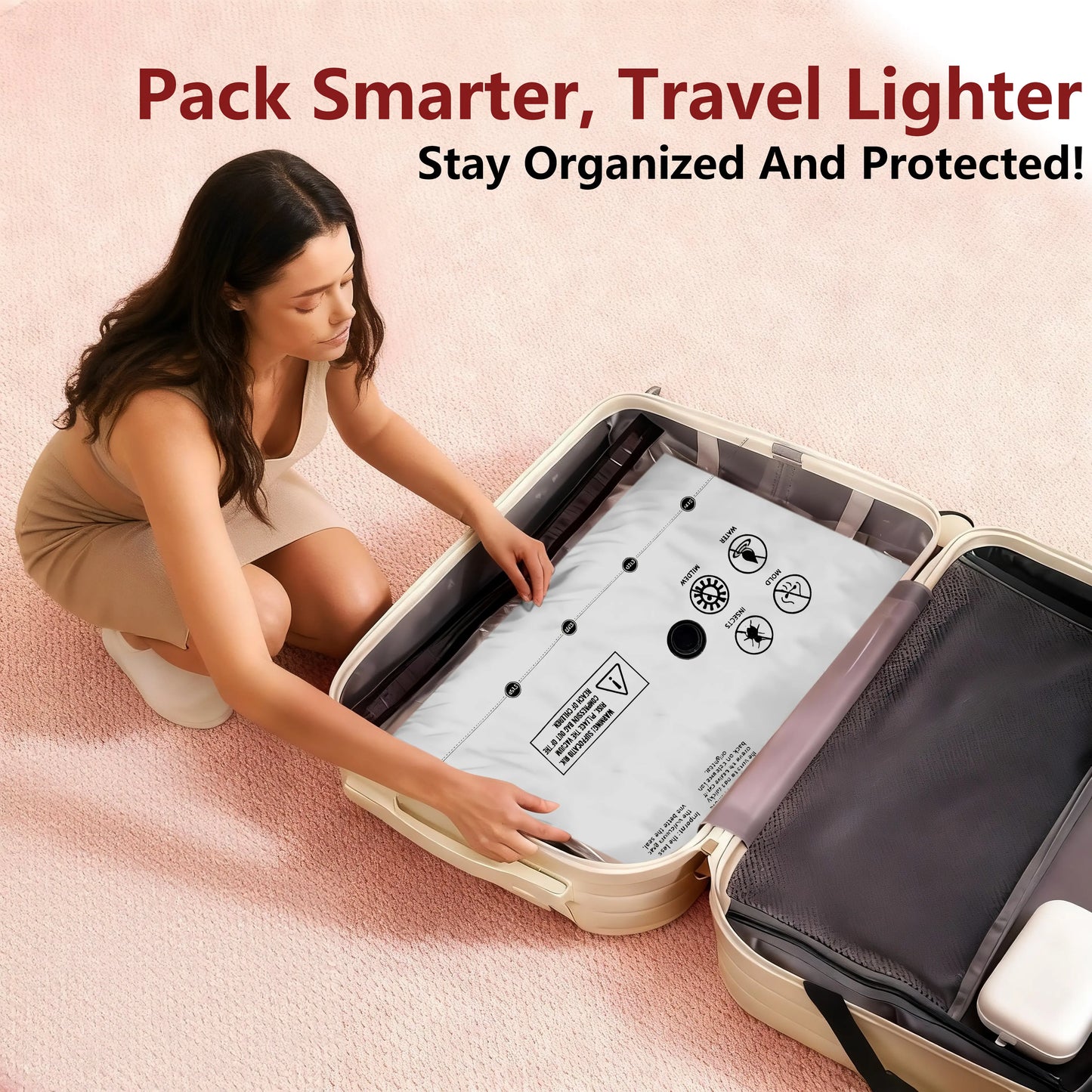 Cordless Travel Vacuum Storage Compression Bag Set – 15-Pack in 3 Sizes
