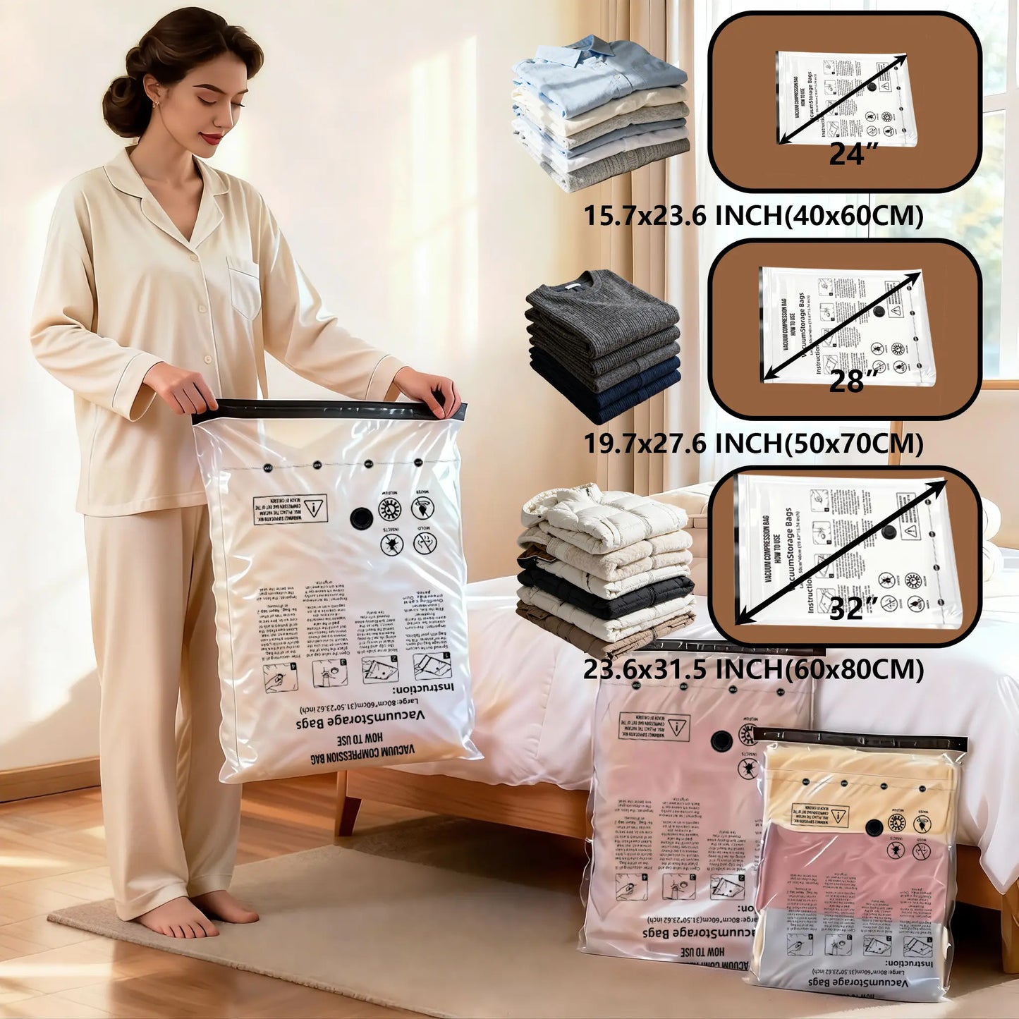 Cordless Travel Vacuum Storage Compression Bag Set – 15-Pack in 3 Sizes