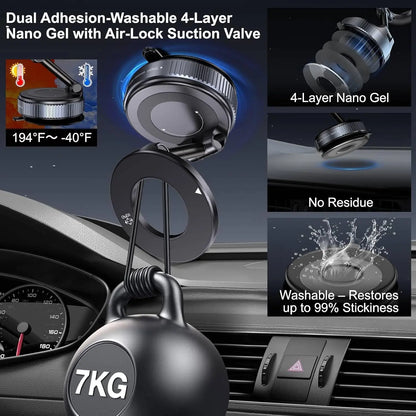 Foldable Magnetic Car Phone Mount – 20 N52 Magnets, MagSafe Compatible, Vacuum Suction Base