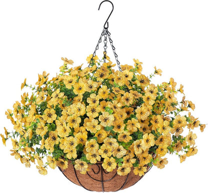 Artificial Daisy Hanging Basket: UV Resistant Faux Fall Flowers